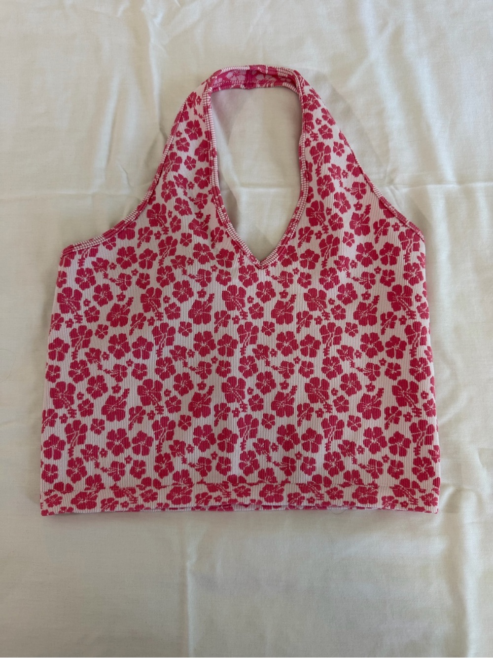 Forever 21 Pink Floral Halter-Style Crop Tank